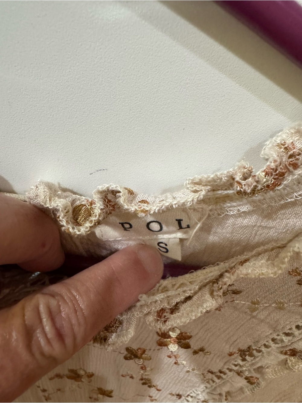 POL Cream Floral Lace-Trim Boho Peasant Blouse - Picture 3 of 9